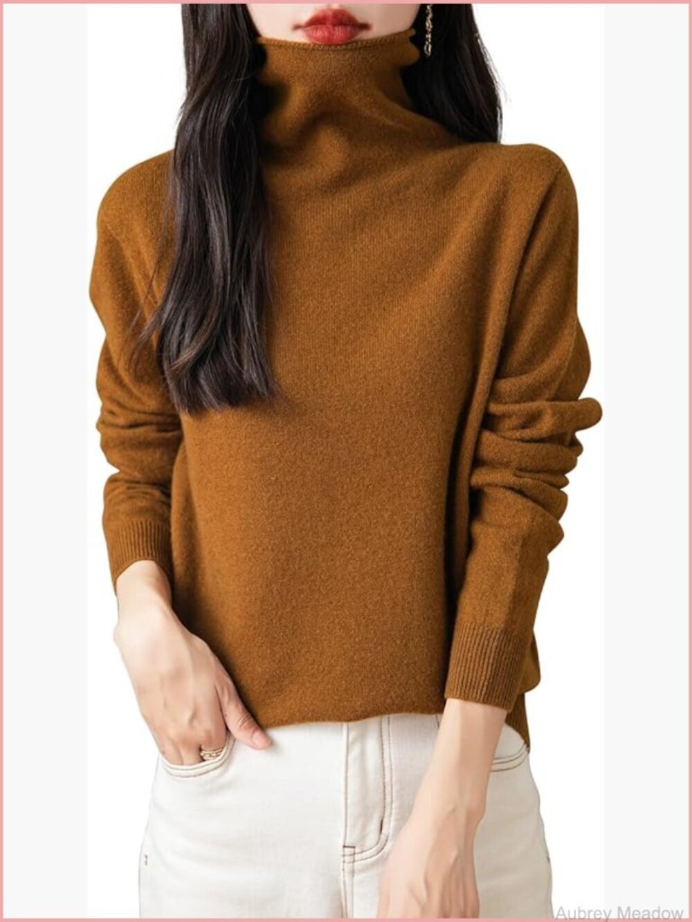 100% Merino Wool Seamless Sweater Turtleneck Long Sleeve Pullover